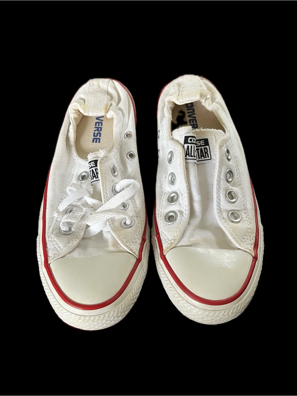 Converse Kids White Low-Top Canvas Sneakers with Red Stripe